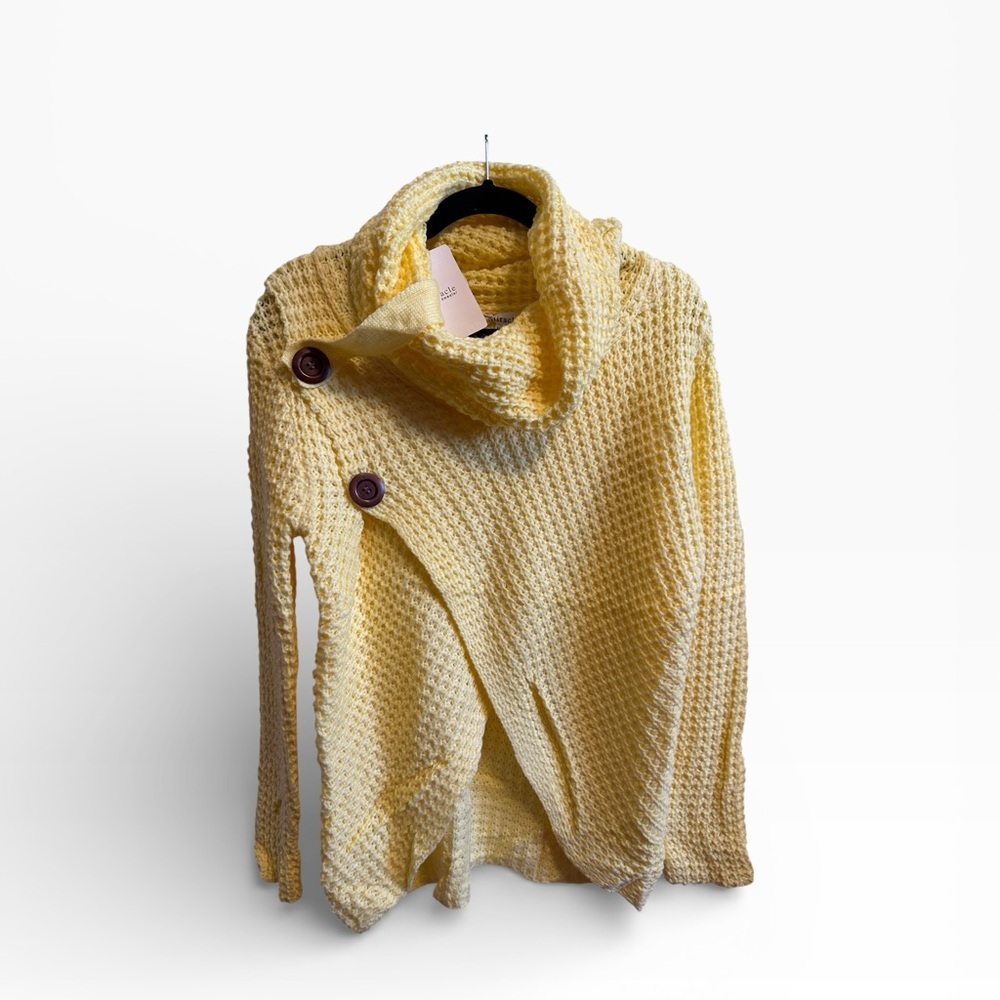 Miracle Yellow Cowl Neck Sweater with Button Accents - Picture 2 of 4